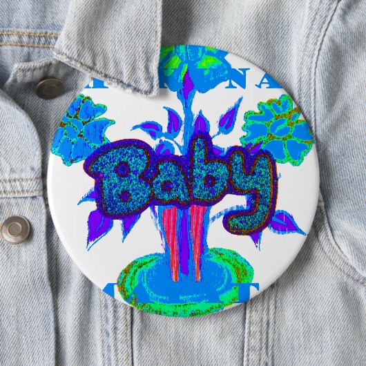 Soft Cyan Blue Flower Art: A Baby's Touch. Ronde Button 6,0 Cm (In situ)