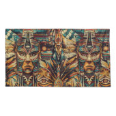 Soft Cyan "Meso-Amerikaans Motief" Luxe Kussensloo Kussensloop (Achterkant)