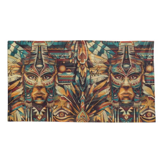 Soft Cyan "Meso-Amerikaans Motief" Luxe Kussensloo Kussensloop (Achterkant)