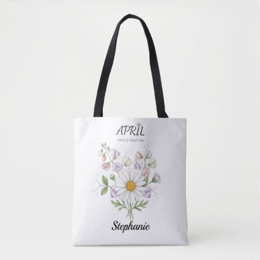 Soft Daisy Birth Flower – Personalized April Gift Tote Bag (Voorkant)