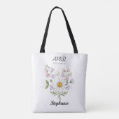 Soft Daisy Birth Flower – Personalized April Gift Tote Bag (Achterkant)