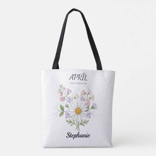 Soft Daisy Birth Flower – Personalized April Gift Tote Bag (Achterkant)