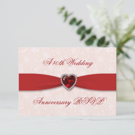 Soft Damask 40th Wedding Jubileum RSVP (Staand voorkant)