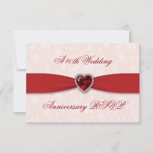 Soft Damask 40th Wedding Jubileum RSVP Kaartje (Voorkant)