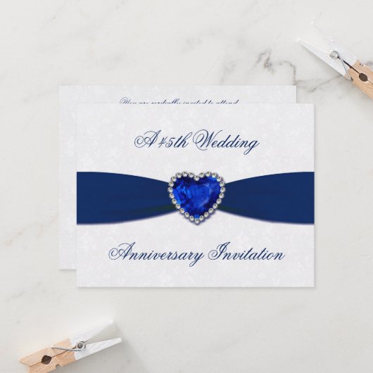 Soft Damask 45th Wedding Jubileum Invite Kaart (Voorkant / Achterkant in situ)