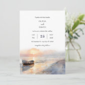 Soft Dawn Wooden Boat Waterverf Beach Wedding Kaart (Staand voorkant)