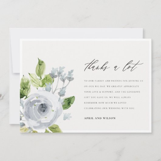 Soft Dusky Blue Waterverf Floral Hartelijk dank Bedankkaart (Voorkant)