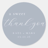 Soft Dusty Blue A Sweet Thank You Wedding Favor Ronde Sticker (Voorkant)