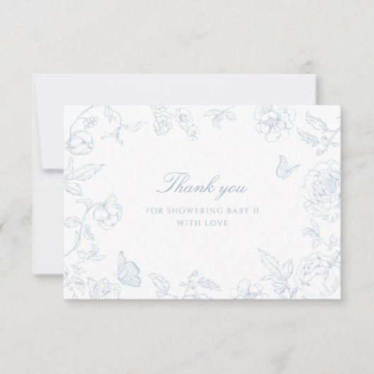 Soft Dusty Blue Chinoiserie Baby shower Bedankkaart (Voorkant)