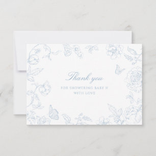 Soft Dusty Blue Chinoiserie Baby shower Bedankkaart