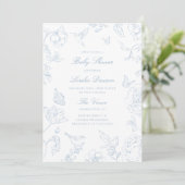 Soft Dusty Blue Chinoiserie Baby shower Kaart (Staand voorkant)