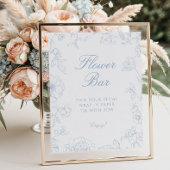 Soft Dusty Blue Chinoiserie Flower Bar Poster