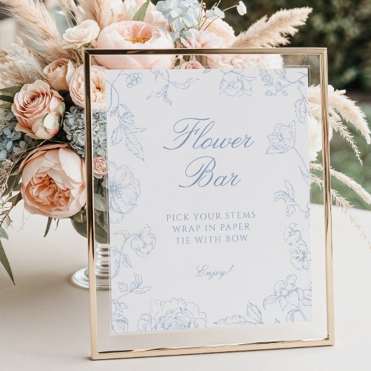 Soft Dusty Blue Chinoiserie Flower Bar Poster