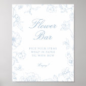 Soft Dusty Blue Chinoiserie Flower Bar Poster (Voorkant)
