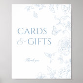 Soft Dusty Blue Chinoiserie Kaarten & Geschenken Poster (Voorkant)