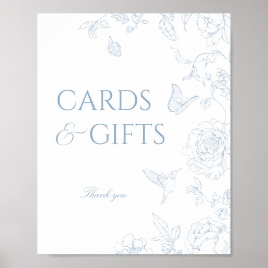 Soft Dusty Blue Chinoiserie Kaarten & Geschenken Poster (Voorkant)