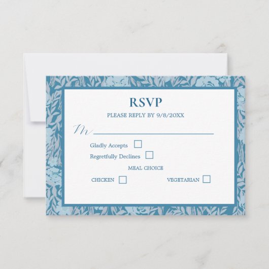Soft Dusty Blue Elegant Floral Response Kaart (Voorkant)