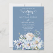 Soft Dusty Blue Ivory Floral Photo Wedding Kaart (Voorkant)