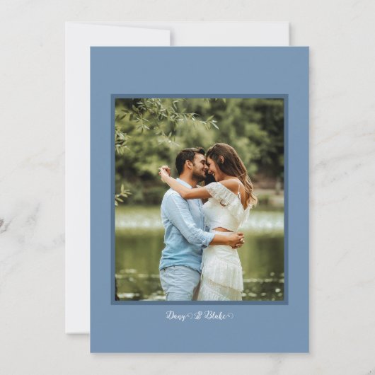 Soft Dusty Blue Ivory Floral Photo Wedding Kaart (Achterkant)