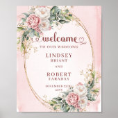 Soft Dusty Pink Floral Greenery Welcome Sign Poster (Voorkant)