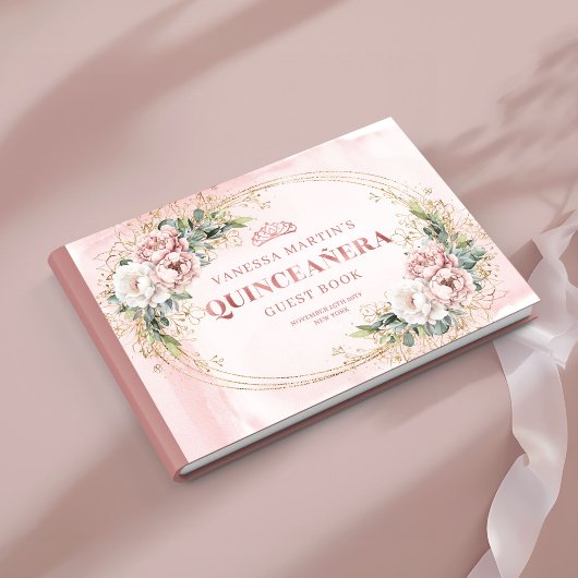 Soft Dusty Pink Flowers Eucalyptus 15th Guest Book Gastenboek