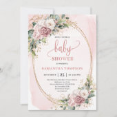 Soft Dusty Pink Flowers Eucalyptus Baby Shower Gir Kaart (Voorkant)