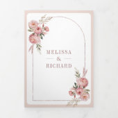 Soft Dusty Roos Roze Bloemen Pampas QR Code Huweli Drieluik Uitnodiging (Cover)