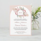 Soft Dusty Roos Roze Bloemen Pampas QR Code Huweli Kaart (Staand voorkant)