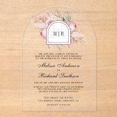 Soft Dusty Rose Pink Floral Pampas Wedding Acryl Uitnodigingen (Voorkant)