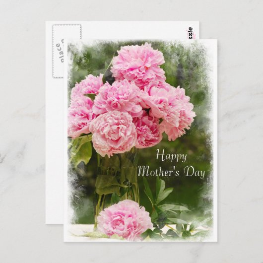 Soft Edged Pink Peonies Moederdag Briefkaart (Voorkant / Achterkant)