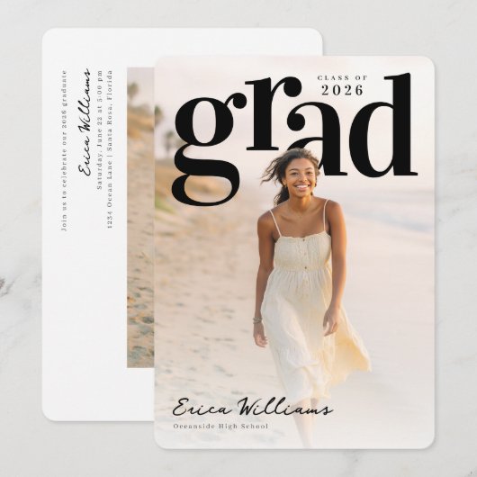 Soft Editorial Grad PhotoPop Graduation Kaart (Voorkant / Achterkant)