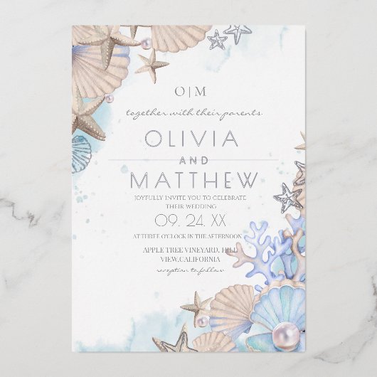 Soft Elegant Ocean Beach bruiloft uitnodiging (Voorkant)