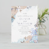 Soft Elegant Ocean Beach bruiloft uitnodiging (Staand Voorkant)
