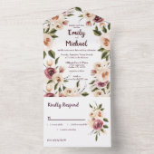 Soft Elegant Rozen Burgundy Cream Lijst All In One Uitnodiging (Binnen)