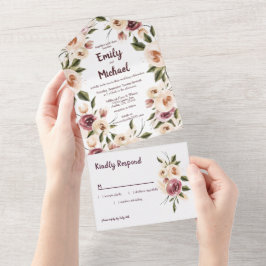 Soft Elegant Rozen Burgundy Cream Lijst All In One Uitnodiging