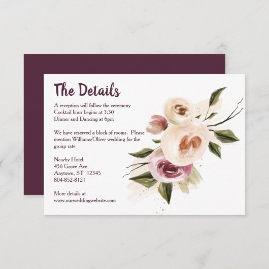 Soft Elegant Rozen Burgundy Cream Lijst Informatiekaartje (Voorkant / Achterkant)