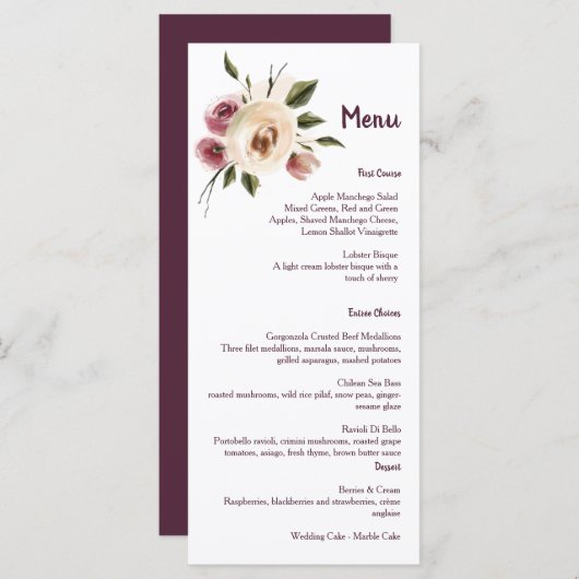 Soft Elegant Rozen Burgundy Cream Lijst Menu (Voorkant / Achterkant)