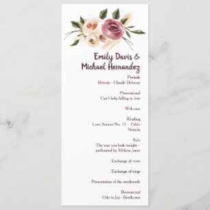 Soft Elegant Rozen Burgundy Cream Lijst Programmakaart