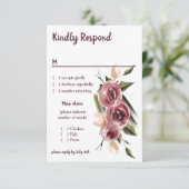 Soft Elegant Rozen Burgundy Cream Lijst RSVP Kaartje (Staand voorkant)
