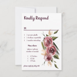 Soft Elegant Rozen Burgundy Cream Lijst RSVP Kaartje