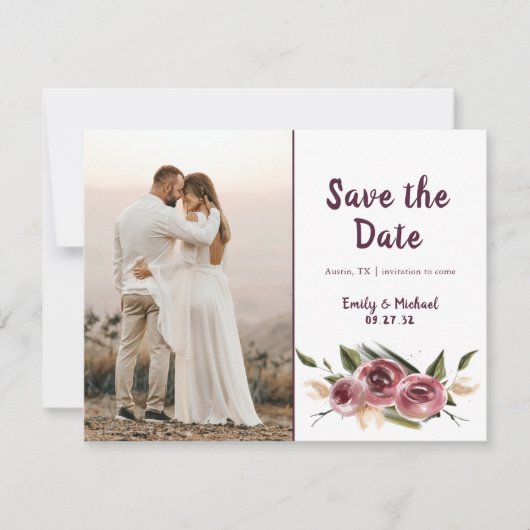 Soft Elegant Rozen Burgundy Cream Lijst Save The Date (Voorkant)