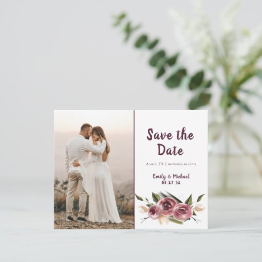 Soft Elegant Rozen Burgundy Cream Lijst Save The Date (Staand voorkant)