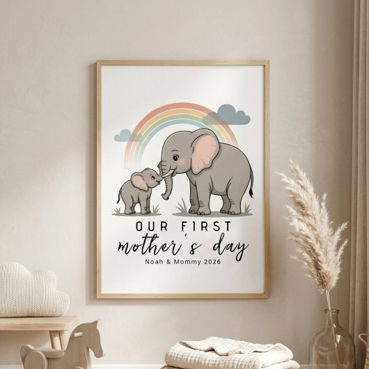 Soft Elephant Mom Baby First Mothers Day Calm Art Poster