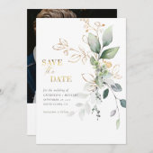 Soft Eucalyptus w/Gold Photo Save The Date (Voorkant / Achterkant)