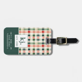 Soft evergreen gingham monogram bagagelabel (Voorkant horizontaal)