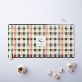 Soft evergreen gingham monogram bureaumat