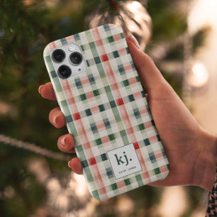 Soft evergreen gingham monogram iPhone 15 pro case