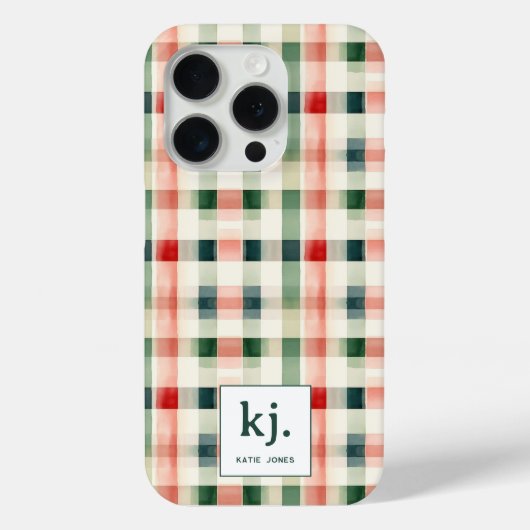 Soft evergreen gingham monogram Case-Mate iPhone case (Achterkant)