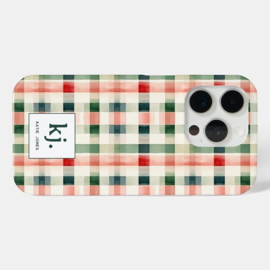 Soft evergreen gingham monogram Case-Mate iPhone case (Achterkant (horizontaal))