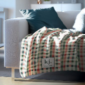 Soft evergreen gingham monogram fleece deken